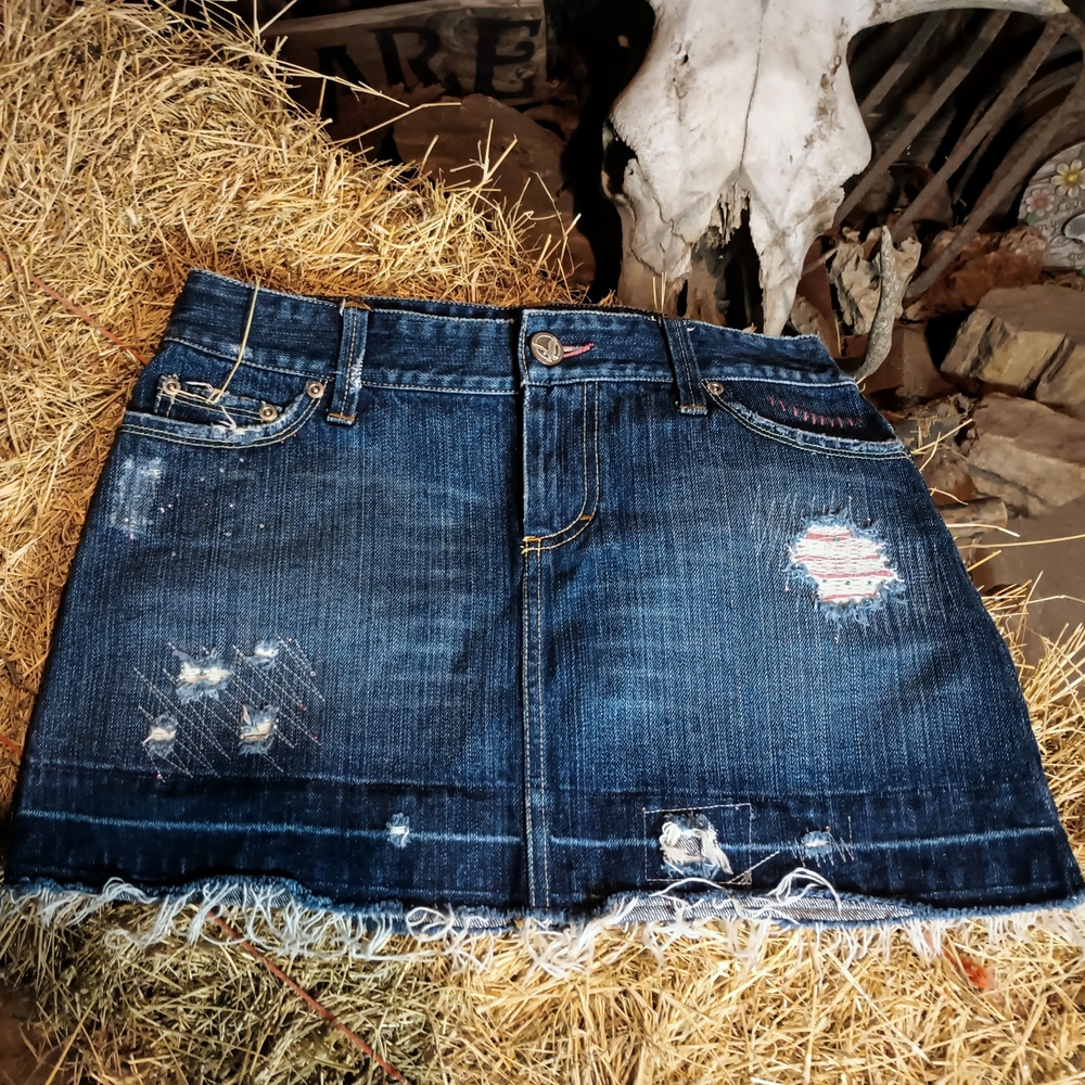 American Eagle Distressed Denim Mini Skirt - Blue